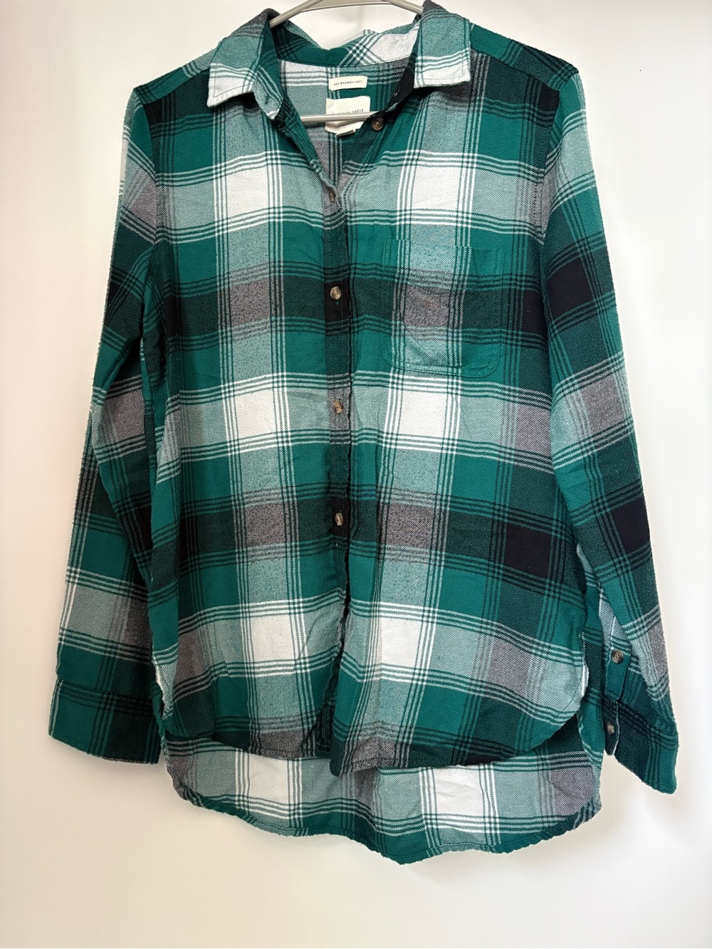 American Eagle Outfitters Teal and White Plaid Button-Down Shirt